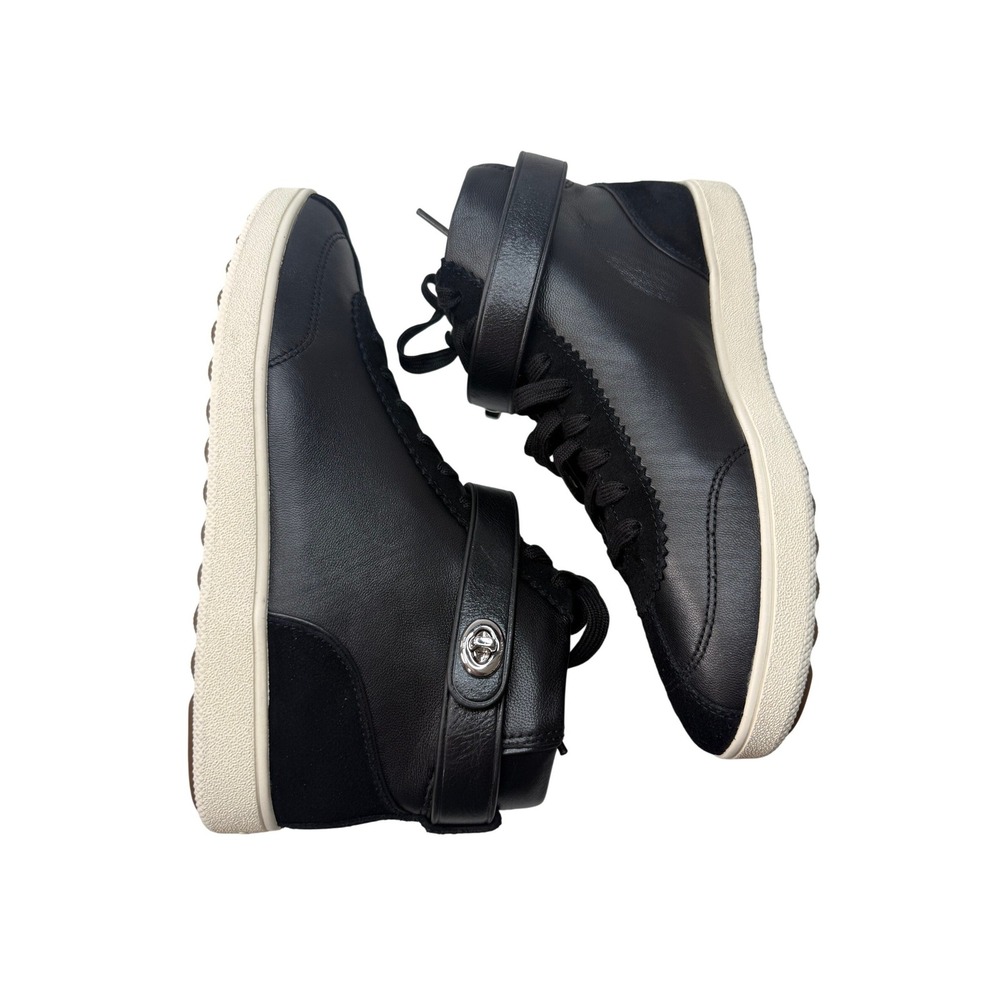 Coach Pembroke Black Napa Leather Turnlock High Top Sneakers Q9125 W 9.5M New - Picture 2 of 8